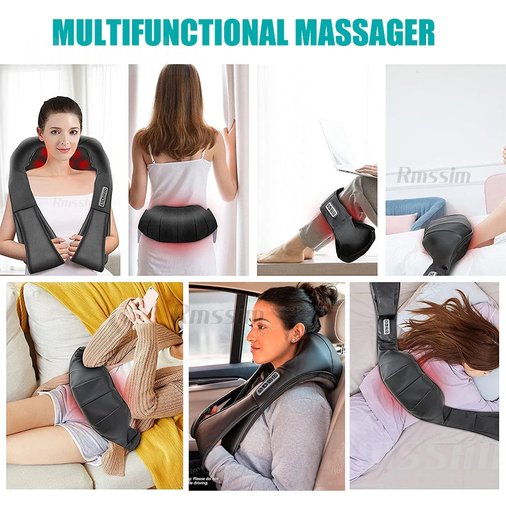 Shiatsu Heated Neck and Shoulder Massager - U-Shaped Deep Kneading Electric Massage Pillow for Neck, Waist, and Leg Relief