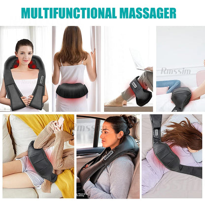 Shiatsu Heated Neck and Shoulder Massager - U-Shaped Deep Kneading Electric Massage Pillow for Neck, Waist, and Leg Relief