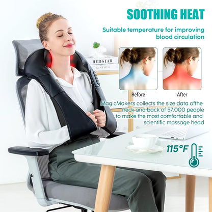 Shiatsu Heated Neck and Shoulder Massager - U-Shaped Deep Kneading Electric Massage Pillow for Neck, Waist, and Leg Relief